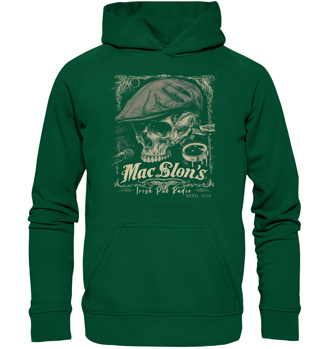 MacSlon's Irish Pub Radio "Estd. 2009 / Flatcap-Skull III" - Basic Unisex Hoodie