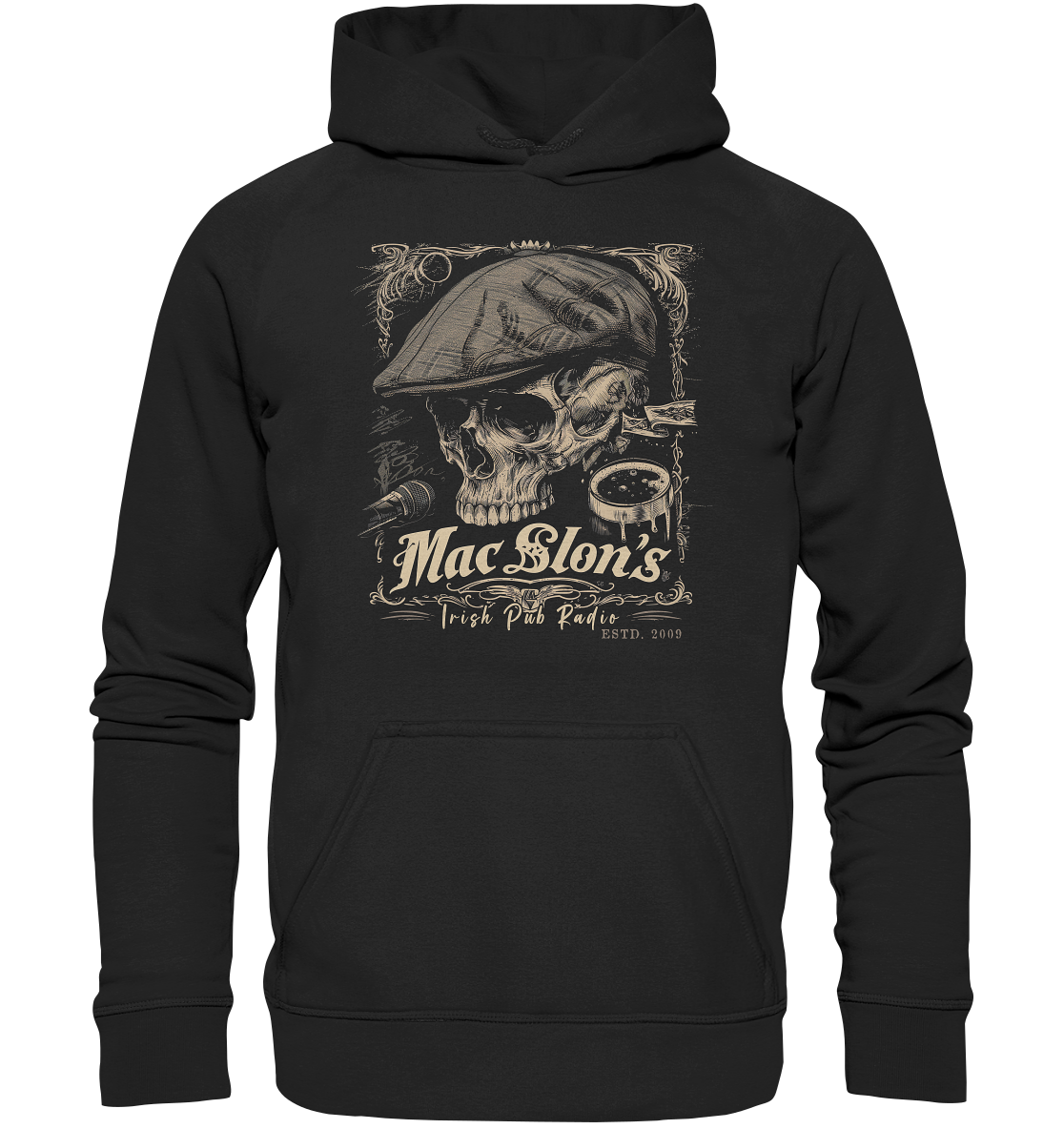 MacSlon's Irish Pub Radio "Estd. 2009 / Flatcap-Skull III" - Basic Unisex Hoodie