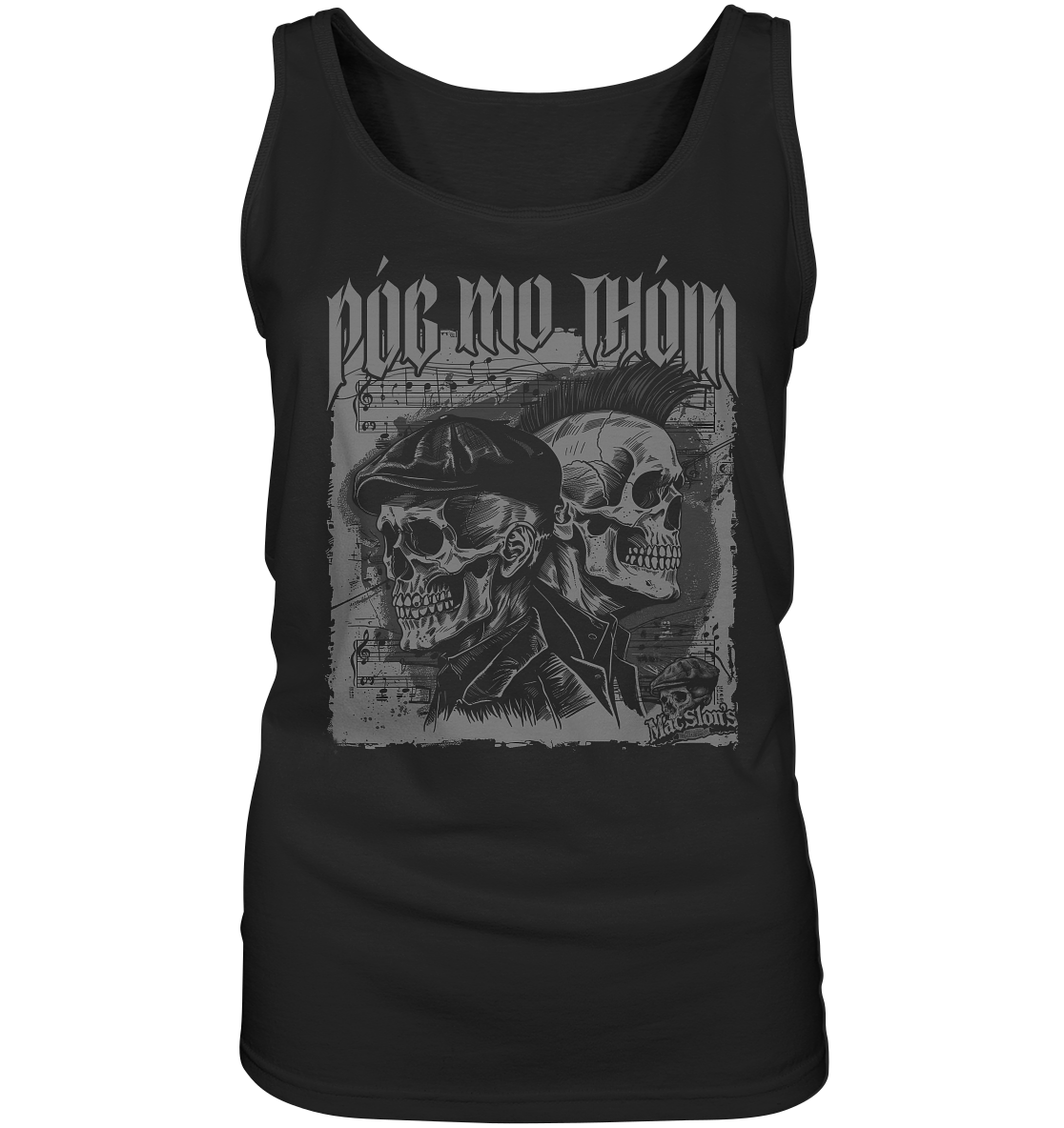 Póg Mo Thóin Streetwear "Flatcap & Mohawk Skulls I" - Ladies Tank-Top