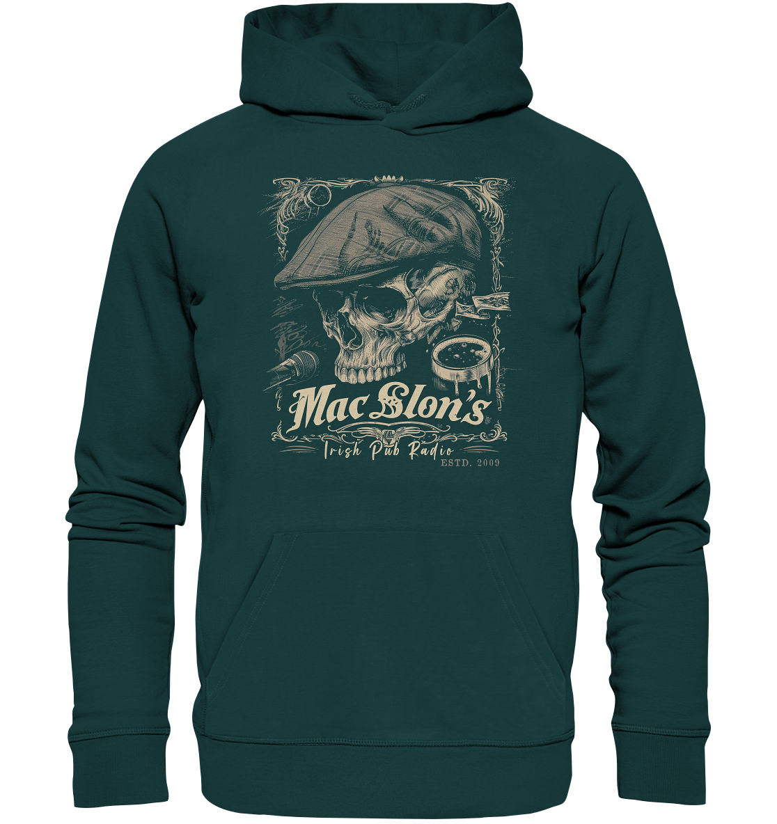 MacSlon's Irish Pub Radio "Estd. 2009 / Flatcap-Skull III" - Organic Hoodie