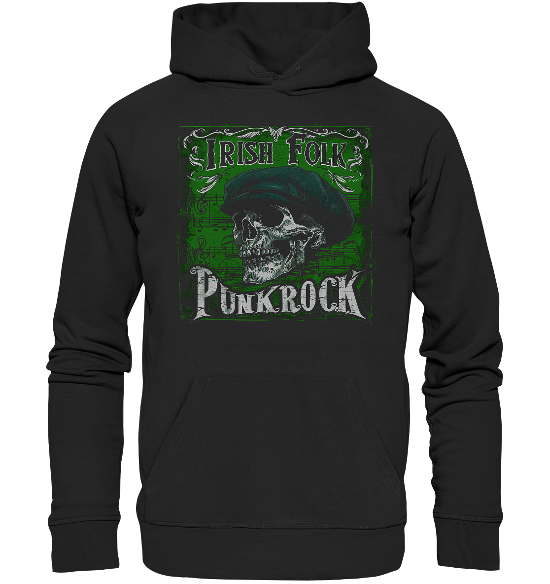 Irish Folk Punkrock "Flatcap-Skull III"  - Organic Hoodie