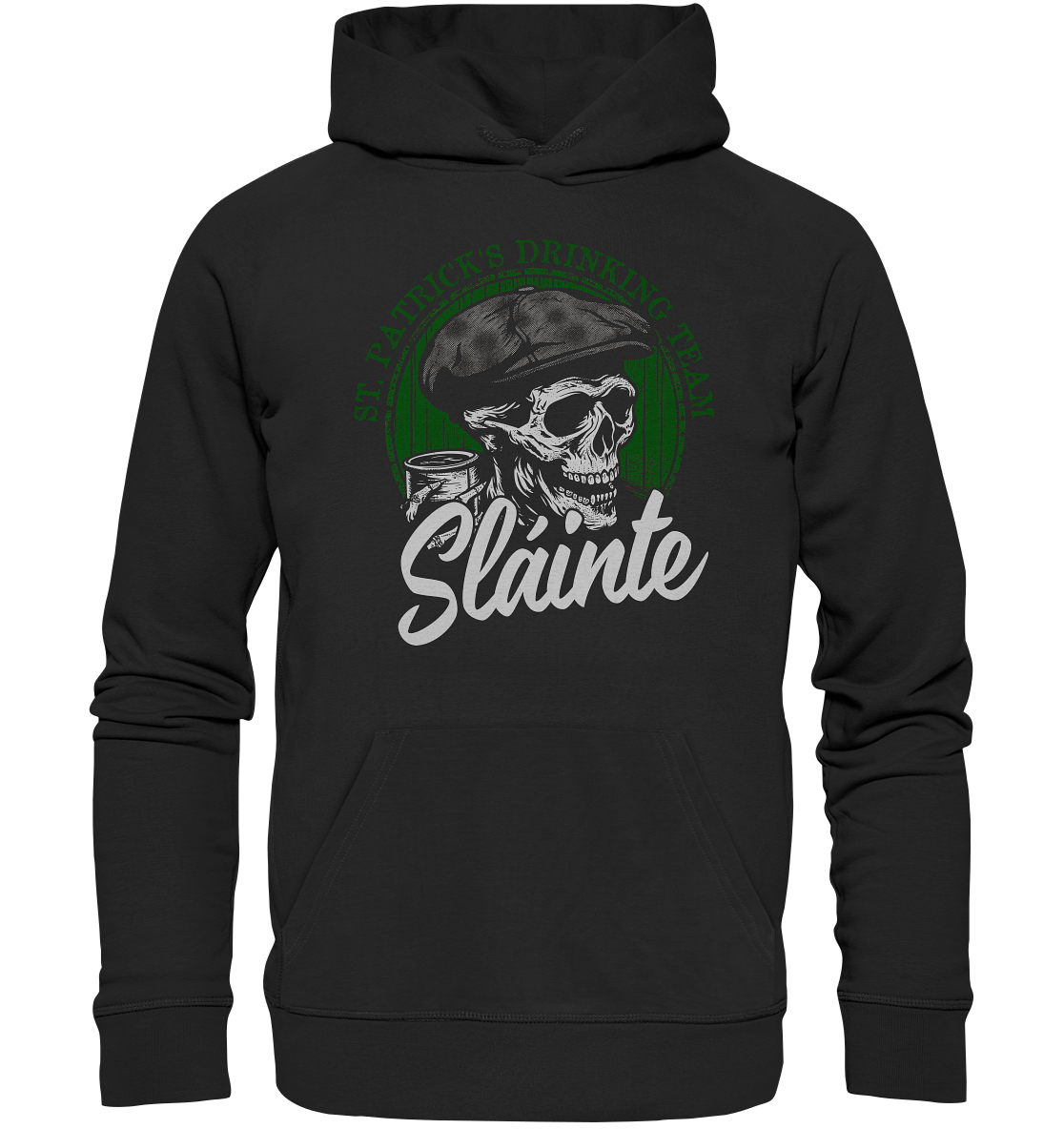 Sláinte "St. Patrick's Drinking Team / Flatcap-Skull I" - Organic Hoodie