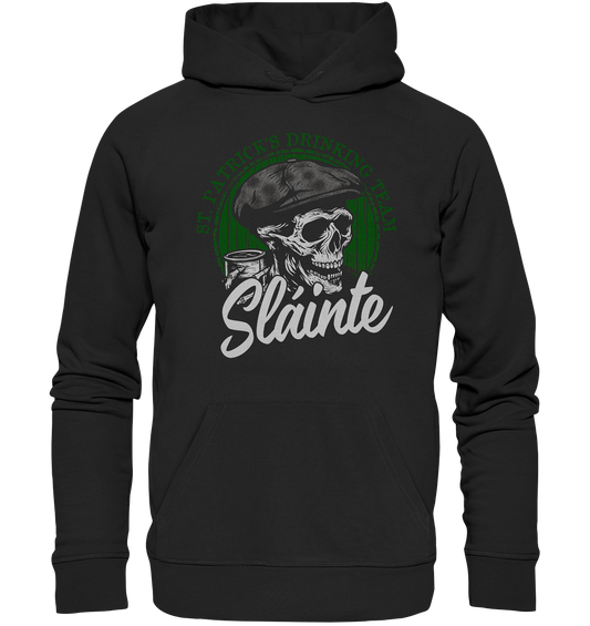 Sláinte "St. Patrick's Drinking Team / Flatcap-Skull I" - Organic Hoodie