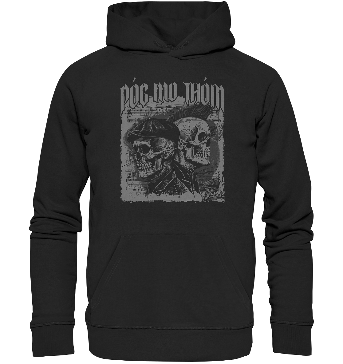 Póg Mo Thóin Streetwear "Flatcap & Mohawk Skulls I" - Organic Hoodie