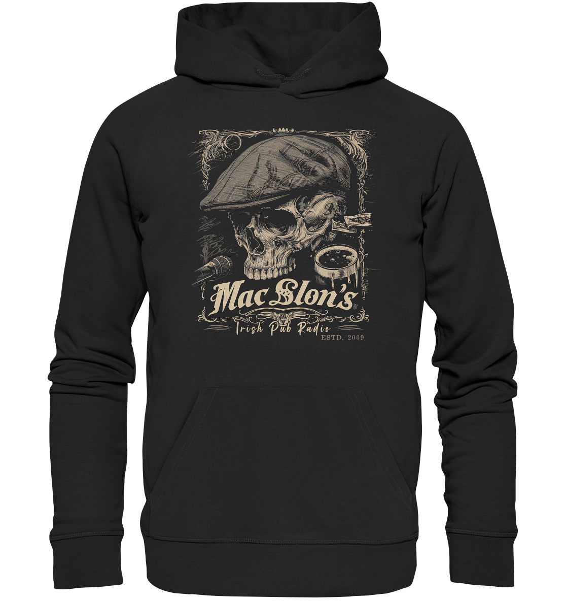 MacSlon's Irish Pub Radio "Estd. 2009 / Flatcap-Skull III" - Organic Hoodie