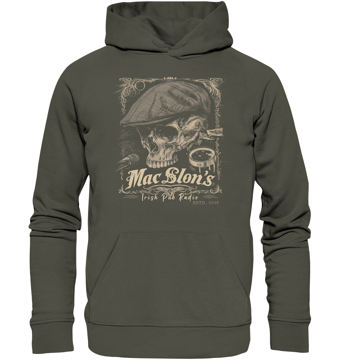 MacSlon's Irish Pub Radio "Estd. 2009 / Flatcap-Skull III" - Organic Hoodie