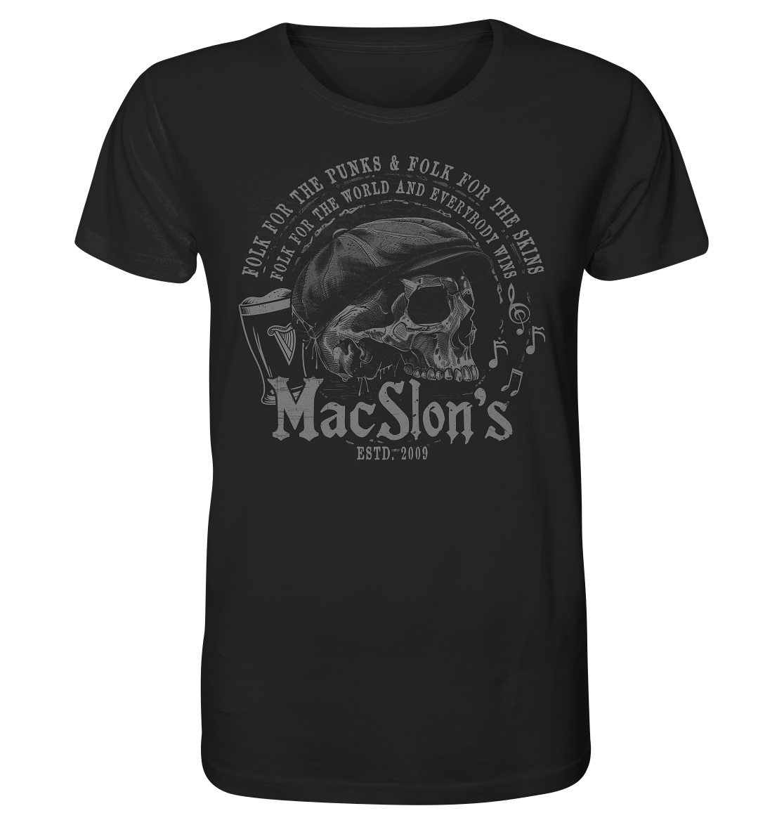 MacSlon's "Folk For The World / Flatcap-Skull" - Organic Shirt