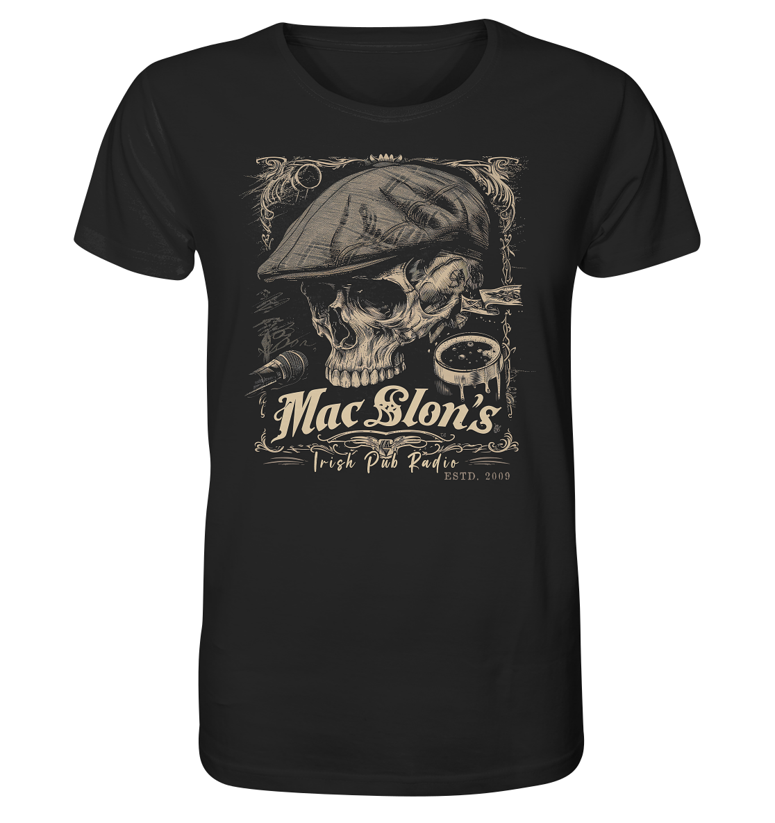 MacSlon's Irish Pub Radio "Estd. 2009 / Flatcap-Skull III" - Organic Shirt