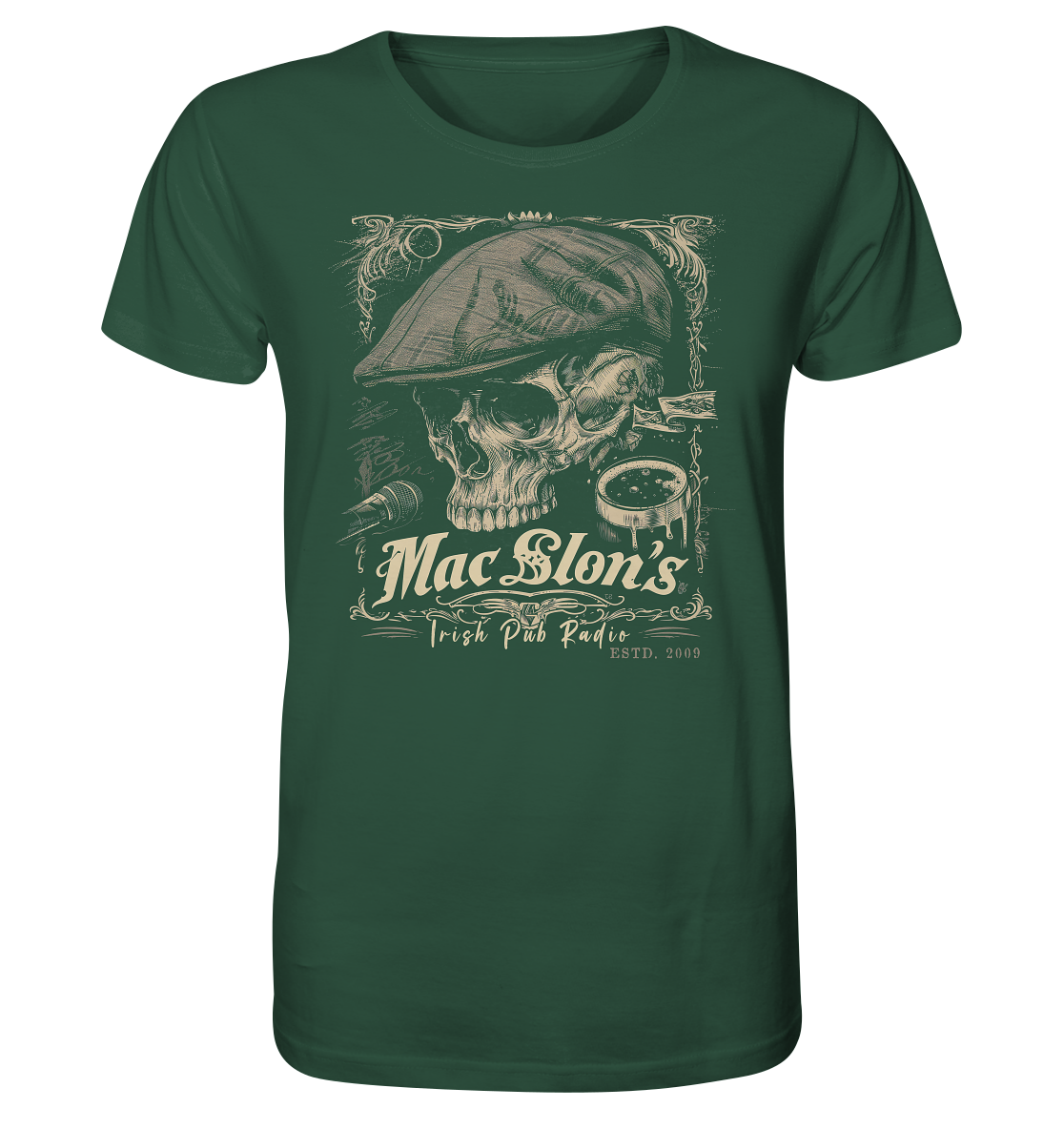 MacSlon's Irish Pub Radio "Estd. 2009 / Flatcap-Skull III" - Organic Shirt