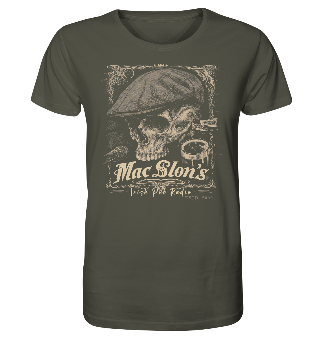 MacSlon's Irish Pub Radio "Estd. 2009 / Flatcap-Skull III" - Organic Shirt