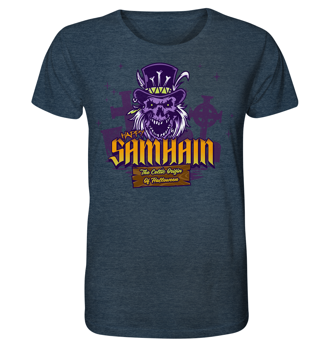 Happy Samhain "The Celtic Origin Of Halloween" - Organic Shirt (meliert)