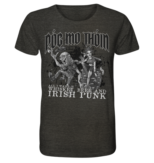 Póg Mo Thóin Streetwear "Whiskey, Beer and Irish Punk" - Organic Shirt (meliert)