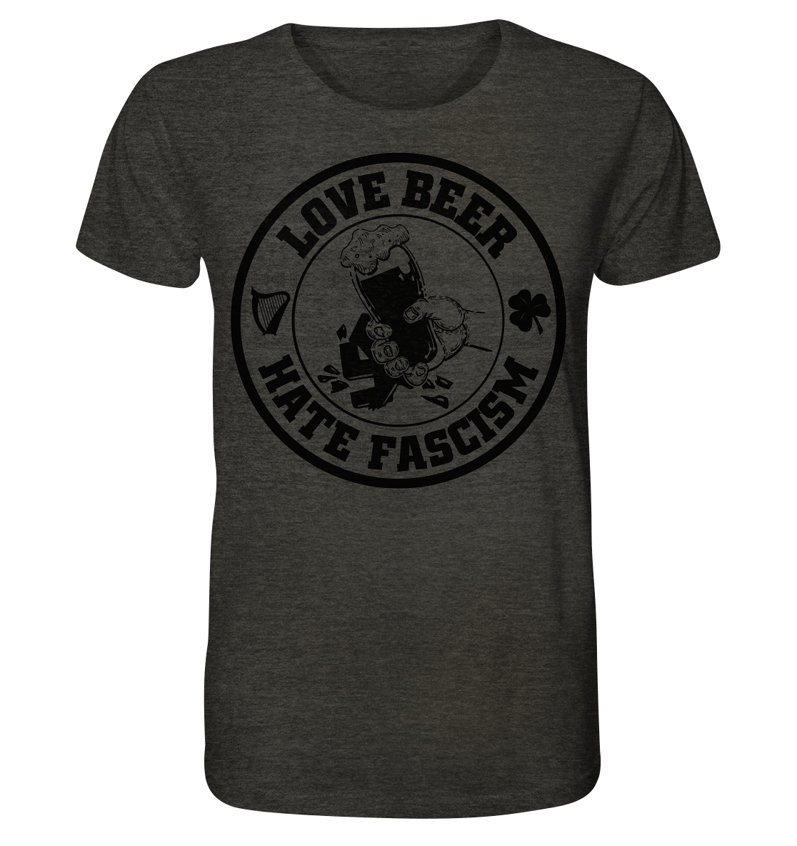 Love Beer - Hate Fascism - Organic Shirt (meliert)