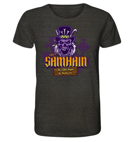 Happy Samhain "The Celtic Origin Of Halloween" - Organic Shirt (meliert)