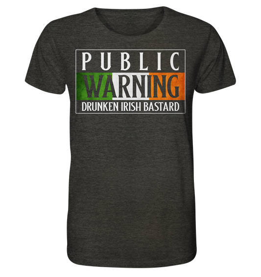 Public Warning "Drunken Irish Bastard" - Organic Shirt (meliert)