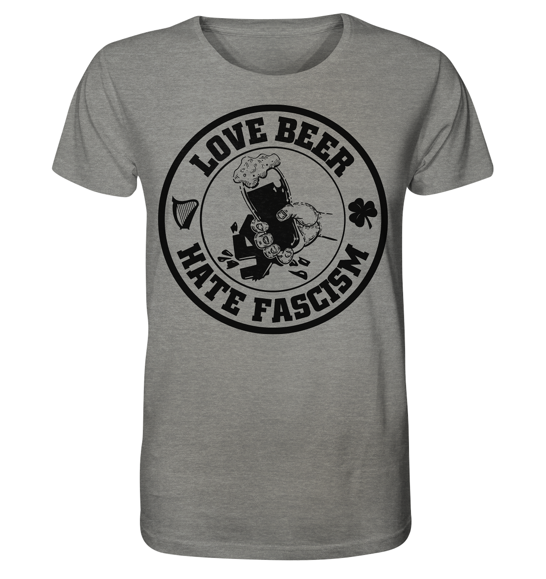 Love Beer - Hate Fascism - Organic Shirt (meliert)