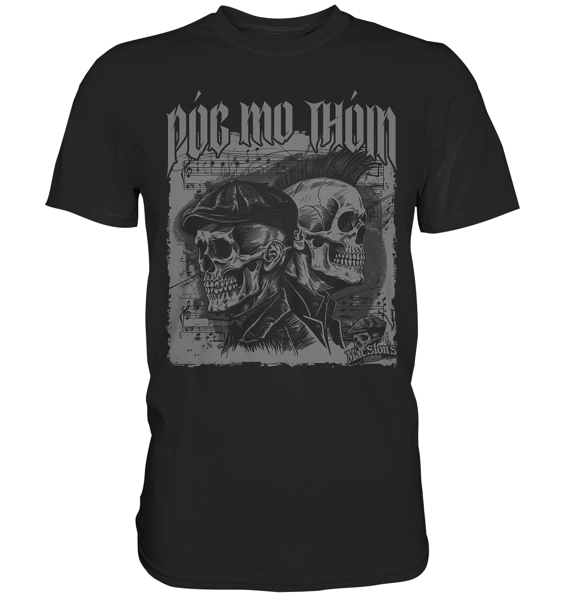 Póg Mo Thóin Streetwear "Flatcap & Mohawk Skulls I" - Premium Shirt