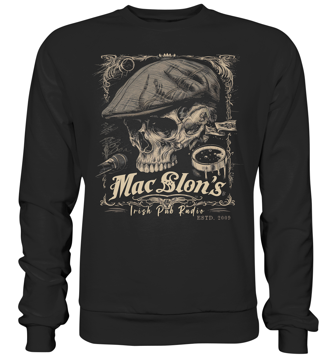 MacSlon's Irish Pub Radio "Estd. 2009 / Flatcap-Skull III" - Premium Sweatshirt