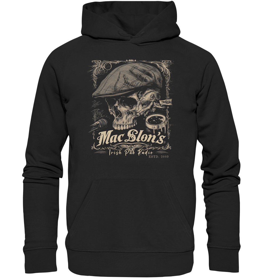 MacSlon's Irish Pub Radio "Estd. 2009 / Flatcap-Skull III" - Premium Unisex Hoodie