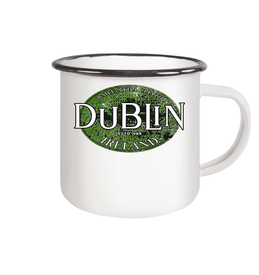 Dublin "Ireland / Baile Átha Cliath / Estd 988" - Emaille Tasse (Black)