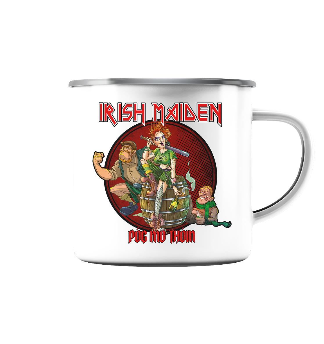 Póg Mo Thóin Streetwear "Irish Maiden" - Emaille Tasse (Silber)