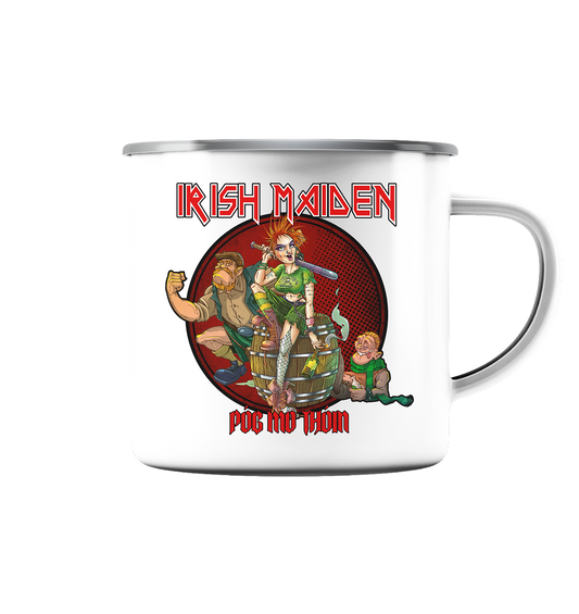 Póg Mo Thóin Streetwear "Irish Maiden" - Emaille Tasse (Silber)