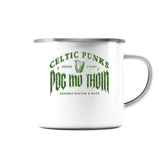 Póg Mo Thóin Streetwear "Celtic Punks Against Racism & Hate / Unite & Fight" - Emaille Tasse (Silber)