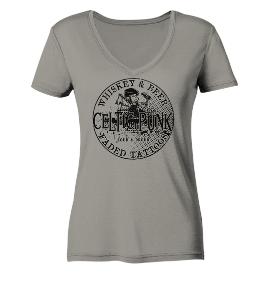 Celtic Punk "Whiskey, Beer & Faded Tattoos" - Ladies V-Neck Shirt