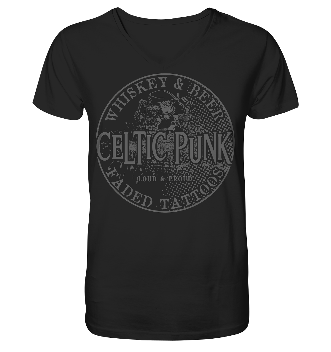 Celtic Punk "Whiskey, Beer & Faded Tattoos" - V-Neck Shirt