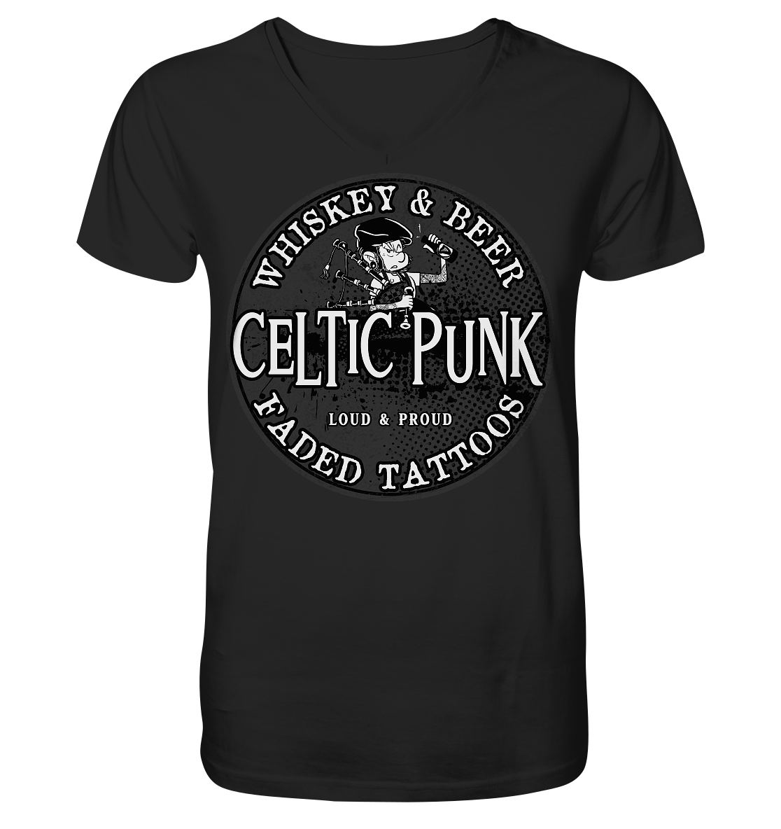 Celtic Punk "Whiskey, Beer & Faded Tattoos" - V-Neck Shirt